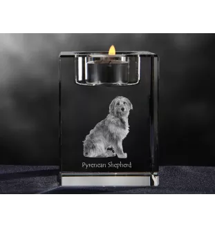 Pyrenaen-Hutehund, Pyrenäenschäferhund - Kerzenhalter mit Hundefoto, Teelichthalter aus Kristall, personalisiertes Geschenk der Marke Art-Dog