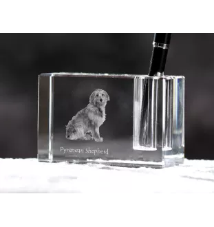 Pyrenean Sheepdog, Labri, Pyrenees Sheepdog - Pen stand, crystal organiser with dog photo, unique desk decoration by Art-Dog brand