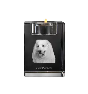 Chien de montagne des Pyrénées, Pastou, Patou - Bougeoir avec photo de chien, porte bougie en cristal, cadeau personnalisé par la marque Art-Dog