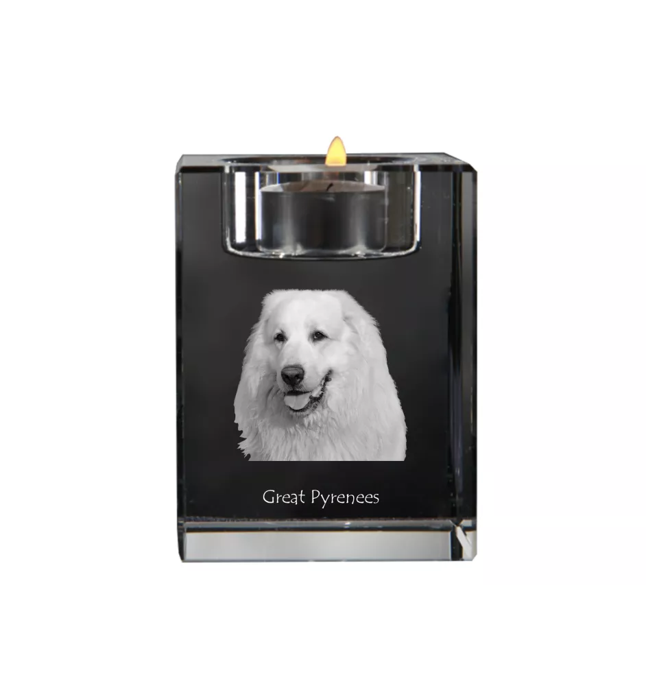 Chien de montagne des Pyrénées, Pastou, Patou - Bougeoir avec photo de chien, porte bougie en cristal, cadeau personnalisé par la marque Art-Dog
