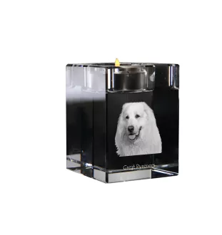 Pyrenean Mountain Dog, Great Pyrenees, Pyrenean Shepherd - Candle holder with dog photo, crystal tealight holder, personalised gift by Art-Dog brand