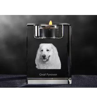 Pyrenäenberghund, Patou - Kerzenhalter mit Hundefoto, Teelichthalter aus Kristall, personalisiertes Geschenk der Marke Art-Dog