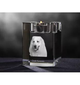 Pyrenean Mountain Dog, Great Pyrenees, Pyrenean Shepherd - Candle holder with dog photo, crystal tealight holder, personalised gift by Art-Dog brand