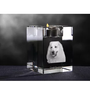 Chien de montagne des Pyrénées, Pastou, Patou - Bougeoir avec photo de chien, porte bougie en cristal, cadeau personnalisé par la marque Art-Dog