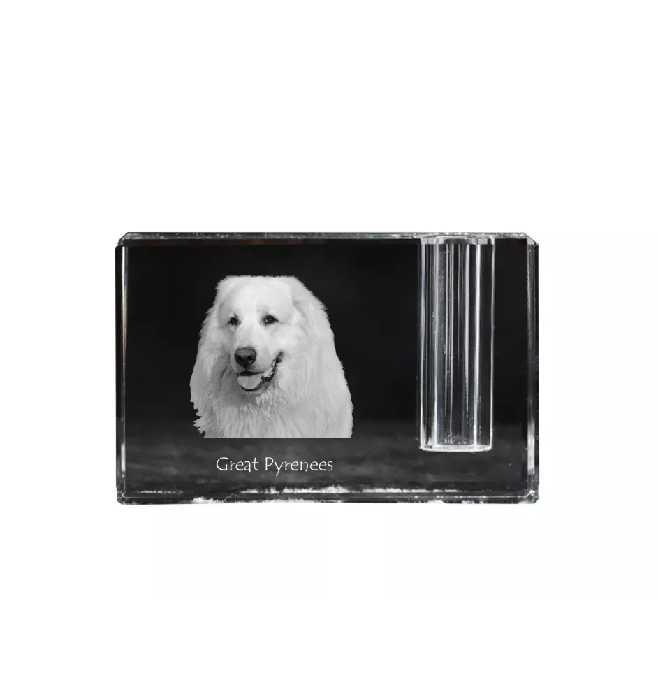 Pyrenean Mountain Dog, Great Pyrenees, Pyrenean Shepherd - Pen stand, crystal organiser with dog photo, unique desk decoration by Art-Dog brand