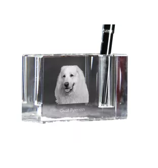 Pyrenäenberghund, Patou - Stifthalter, Kristallorganizer mit Hundefoto, einzigartige Schreibtischdekoration der Marke Art-Dog