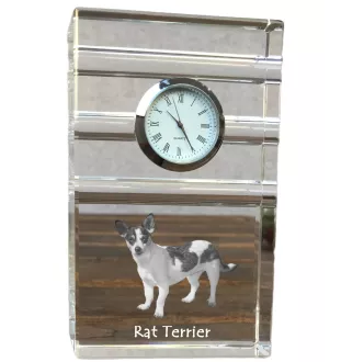 Rat Terrier - Glasuhr mit Foto, Foto eines Hundes im Kristall, personalisierte Tischuhr für das Büro der Marke Art-Dog