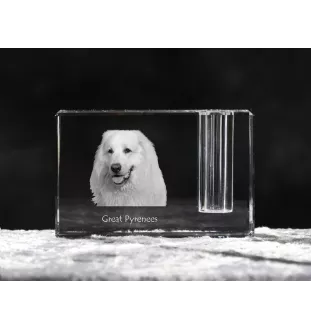 Pyrenäenberghund, Patou - Stifthalter, Kristallorganizer mit Hundefoto, einzigartige Schreibtischdekoration der Marke Art-Dog