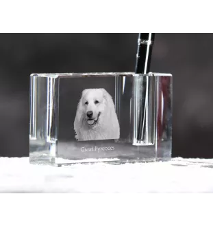 Pyrenäenberghund, Patou - Stifthalter, Kristallorganizer mit Hundefoto, einzigartige Schreibtischdekoration der Marke Art-Dog