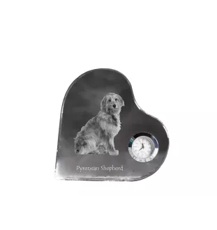 Pyrenean Sheepdog, Labri, Pyrenees Sheepdog - crystal clock with a dog picture, heart-shaped shelf clock, personalized standing clock by Art-Dog brand