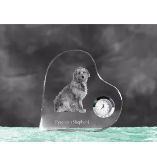 Pyrenean Sheepdog, Labri, Pyrenees Sheepdog - crystal clock with a dog picture, heart-shaped shelf clock, personalized standing clock by Art-Dog brand