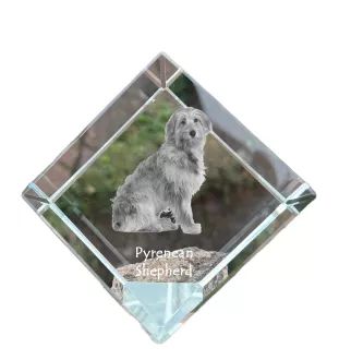 Pyrenean Sheepdog, Labri, Pyrenees Sheepdog - crystal cube with a photo, photo of a horse in crystal, cubic paperweight from Art-Dog brand