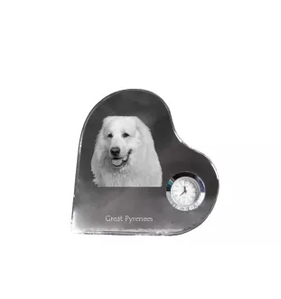 Chien de montagne des Pyrénées, Pastou, Patou - horloge en cristal avec une photo de chien, horloge de table en forme de cœur, horloge debout personnalisée de la marque Art-Dog