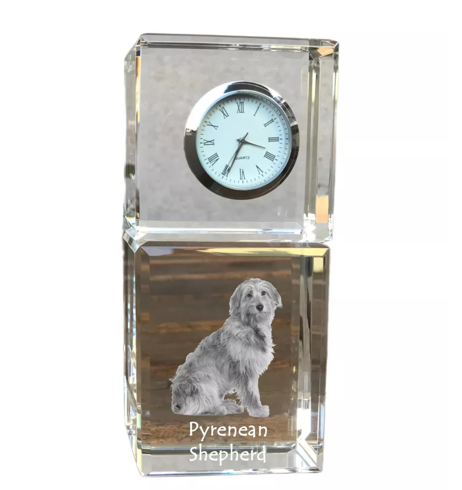 Chien de berger des Pyrénées - montre en cristal avec photo, photo de chien dans un cristal, horloge de bureau personnalisée de la marque Art-Dog