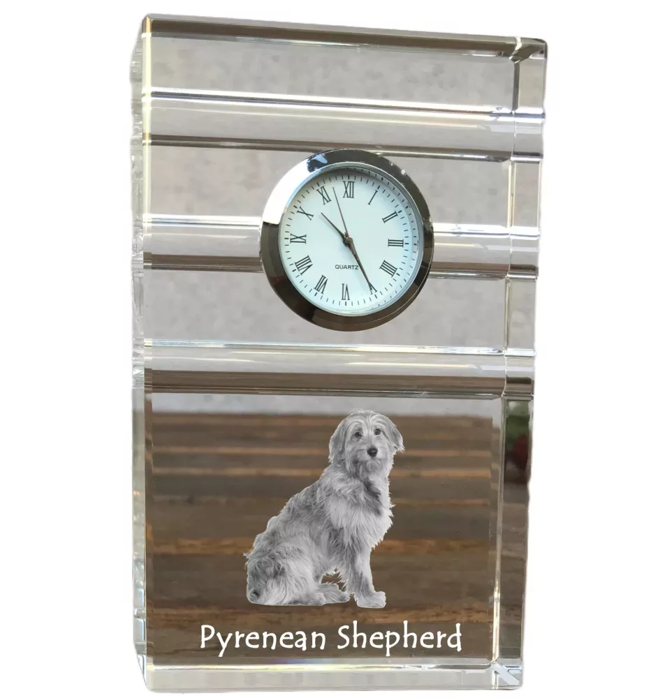 Pyrenean Sheepdog, Labri, Pyrenees Sheepdog - glass clock with a photo, photo of a dog in crystal, personalized standing office clock by Art-Dog brand