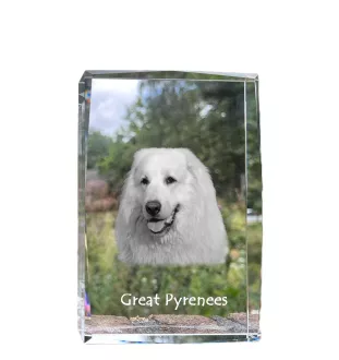 Pyrenäenberghund, Patou - Kristall mit einem Hundebild, Bild im Glas, moderne Ausstellung des Art-Dog-Bildes.