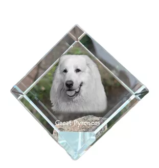 Chien de montagne des Pyrénées, Pastou, Patou - un cube de cristal avec une photo, une photo de cheval dans le cristal, un presse-papiers cubique de la marque Art-Dog