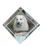 Pyrenäenberghund, Patou - Kristallwürfel mit Bild, Pferdebild im Kristall, sechseckiger Papierclip der Marke Art-Dog
