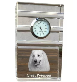 Pyrenean Mountain Dog, Great Pyrenees, Pyrenean Shepherd - glass clock with a photo, photo of a dog in crystal, personalized standing office clock by Art-Dog brand