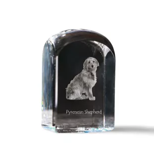 Pyrenaen-Hutehund, Pyrenäenschäferhund - Kristallwürfel mit Bild, Hundebild im Kristall, sechseckiger Papierclip von Art-Dog.