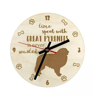 Pyrenäenberghund, Patou - Hundeuhr, Holzuhr, Wanduhr für Hundefreunde, Tisch- und Regaluhr, Art-Dog