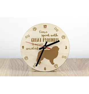 Pyrenean Mountain Dog, Great Pyrenees, Pyrenean Shepherd - clock with a dog, wooden clock, wall clock for dog lovers, clock for desk and shelf, Art-Dog