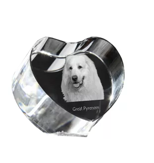 Pyrenean Mountain Dog, Great Pyrenees, Pyrenean Shepherd - a photo of a dog in crystal, crystal heart, unique photo frame from the Art-Dog brand