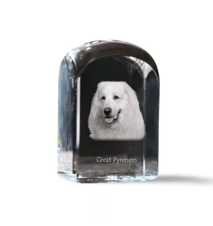 Pyrenäenberghund, Patou - Kristallwürfel mit Bild, Hundebild im Kristall, sechseckiger Papierclip von Art-Dog.