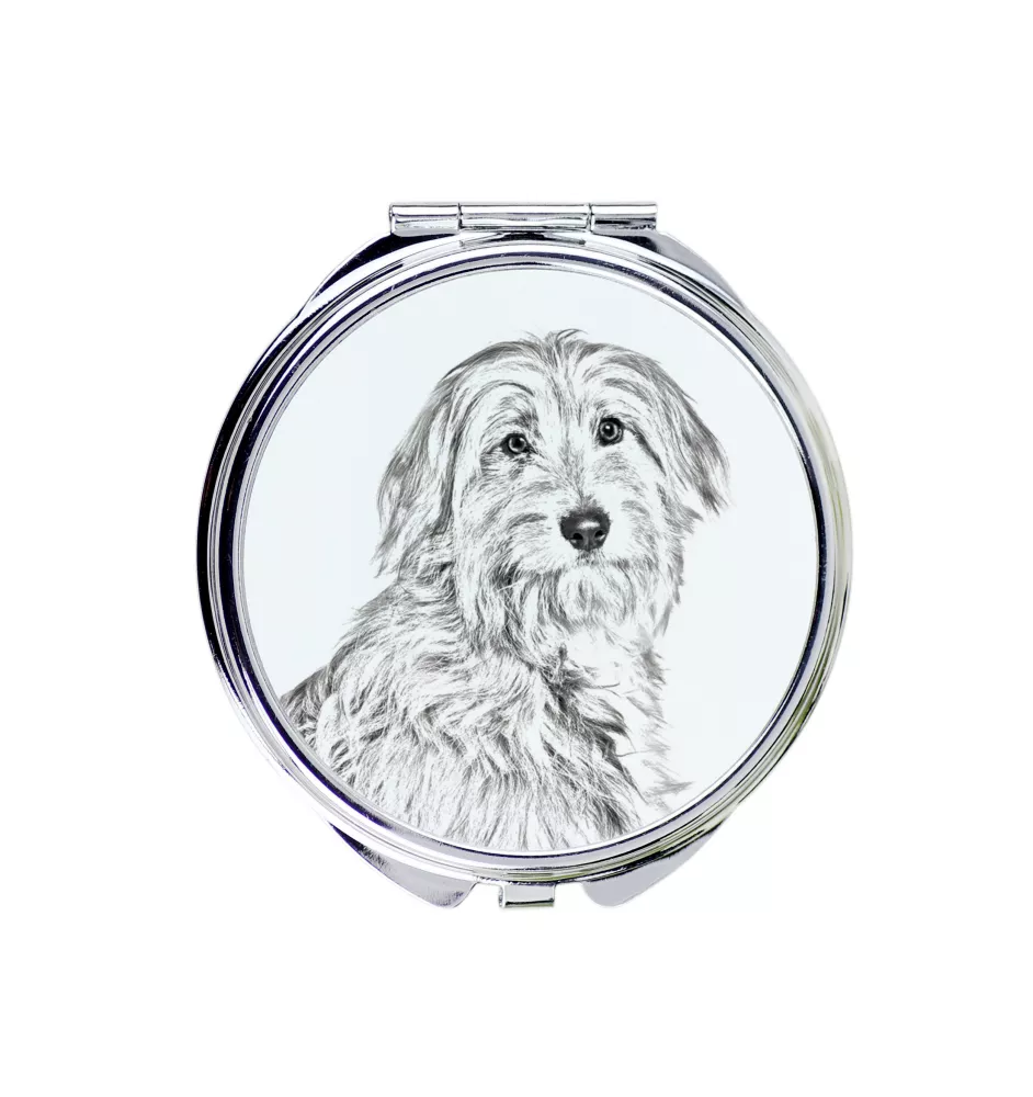 Pyrenaen-Hutehund, Pyrenäenschäferhund I - Taschenspiegel mit Hund, personalisierter Taschenspiegel, kompakter Spiegel mit Art-Dog-Logo