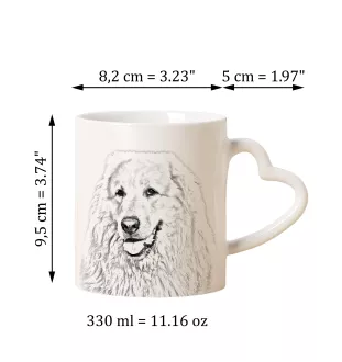 Pyrenean Mountain Dog, Great Pyrenees, Pyrenean Shepherd - cup with a dog, adorable cup with a heart-shaped handle, universal gift from the Art-Dog brand