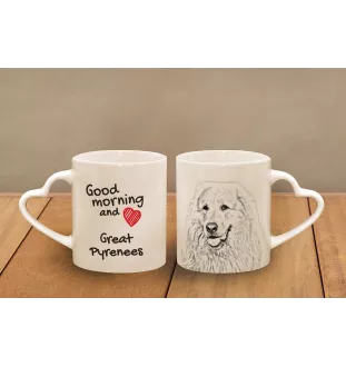 Pyrenean Mountain Dog, Great Pyrenees, Pyrenean Shepherd - cup with a dog, adorable cup with a heart-shaped handle, universal gift from the Art-Dog brand