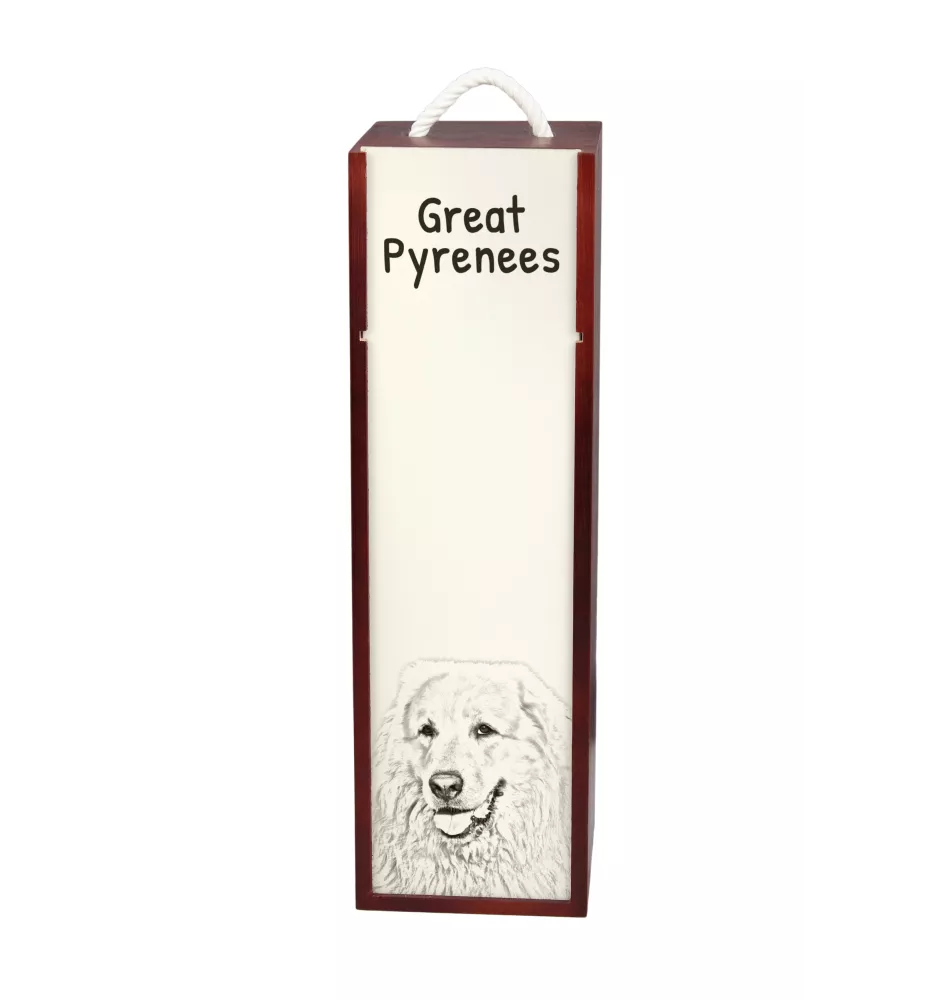 Pyrenean Mountain Dog, Great Pyrenees, Pyrenean Shepherd - wine box with a dog, alcohol box with graphics, personalized gift box from the Art-Dog brand