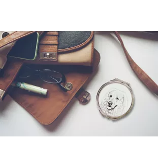 Pyrenäenberghund, Patou - Taschenspiegel mit Hund, personalisierter Taschenspiegel, kompakter Spiegel mit Art-Dog-Logo