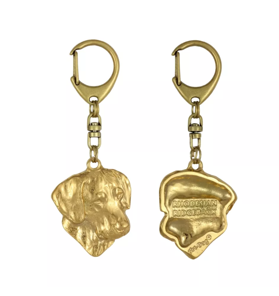 Chien de Rhodésie à crête dorsale, Rhodesian ridgeback - Porte-clés doré avec chien dans boîte cadeau, décoration de sac à main, accessoire de luxe de la marque Art-Dog