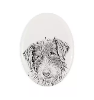 Romanian Mioritic Shepherd Dog, Ciobănesc Românesc Mioritic - commemorative plaque with a photo of a dog, tombstone with a print, personalized oval plaque from the Art-Dog brand