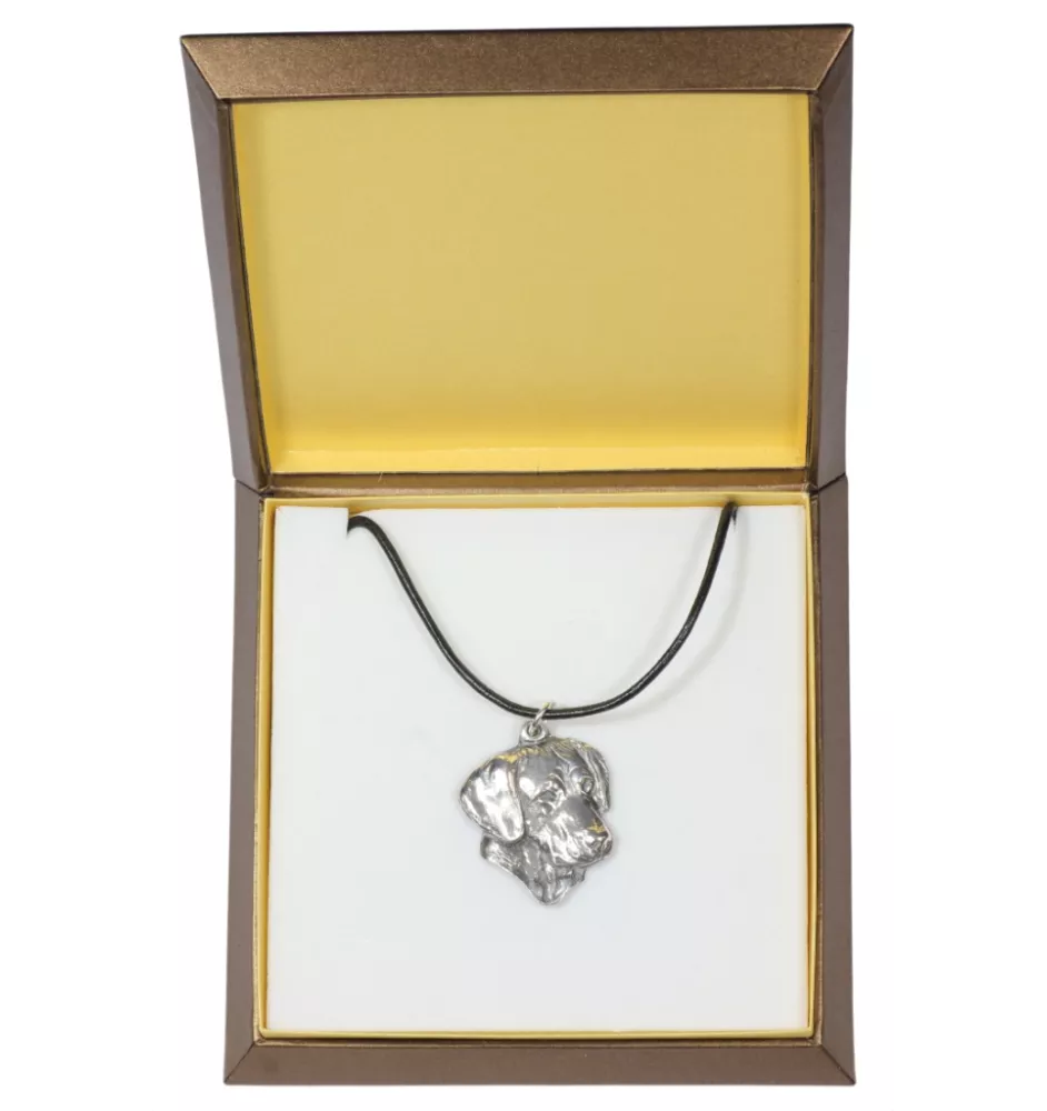 Rhodesian Ridgeback - Hundehalsband in Geschenkbox, versilbertes Medaillon für Hundefans, markanter Anhänger der Marke Art-Dog