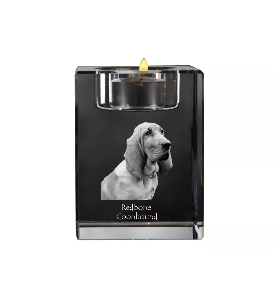 Redbone Coonhound - Kerzenhalter mit Hundefoto, Teelichthalter aus Kristall, personalisiertes Geschenk der Marke Art-Dog