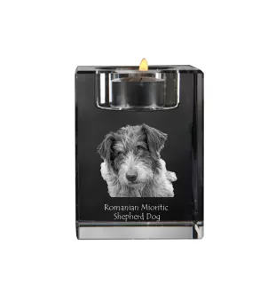 Ciobănesc Românesc Mioritic, Mocano, Barac - Kerzenhalter mit Hundefoto, Teelichthalter aus Kristall, personalisiertes Geschenk der Marke Art-Dog