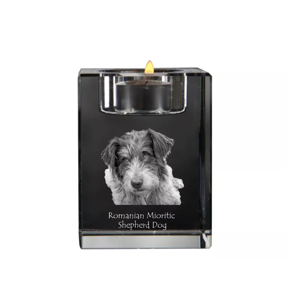Chien de berger roumain de Mioritza - Bougeoir avec photo de chien, porte bougie en cristal, cadeau personnalisé par la marque Art-Dog