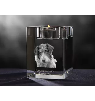 Romanian Mioritic Shepherd Dog, Ciobănesc Românesc Mioritic - Candle holder with dog photo, crystal tealight holder, personalised gift by Art-Dog brand