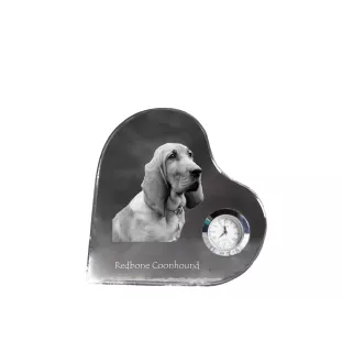 Redbone Coonhound - horloge en cristal avec une photo de chien, horloge de table en forme de cœur, horloge debout personnalisée de la marque Art-Dog