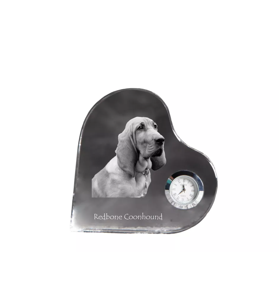 Redbone Coonhound - horloge en cristal avec une photo de chien, horloge de table en forme de cœur, horloge debout personnalisée de la marque Art-Dog