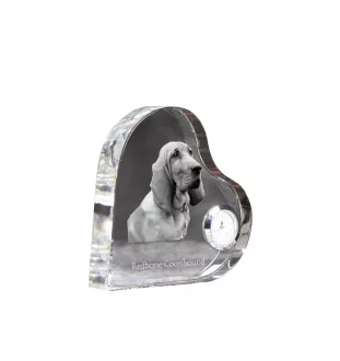 Redbone Coonhound - crystal clock with a dog picture, heart-shaped shelf clock, personalized standing clock by Art-Dog brand