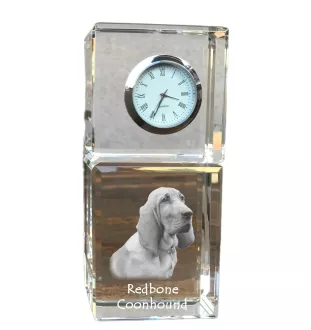 Redbone Coonhound - crystal clock with a photo, a photo of a dog in crystal, personalized desk clock by Art-Dog brand
