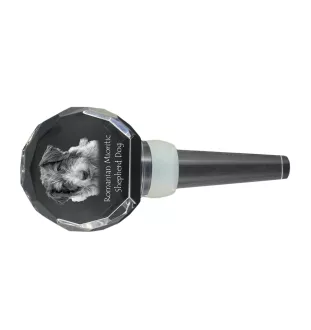 Romanian Mioritic Shepherd Dog, Ciobănesc Românesc Mioritic - Crystal bottle stopper, unique wine stopper with photo, personalised gift for sommelier by Art-Dog brand