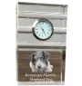 Romanian Mioritic Shepherd Dog, Ciobănesc Românesc Mioritic - glass clock with a photo, photo of a dog in crystal, personalized standing office clock by Art-Dog brand