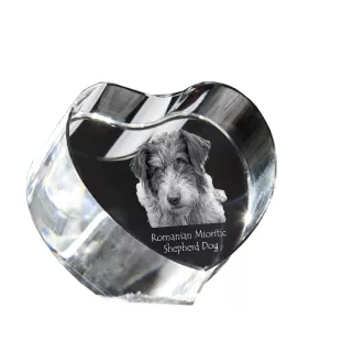 Romanian Mioritic Shepherd Dog, Ciobănesc Românesc Mioritic - a photo of a dog in crystal, crystal heart, unique photo frame from the Art-Dog brand