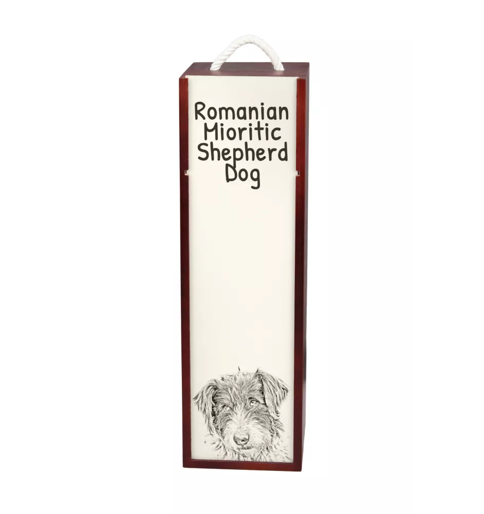 Chien de berger roumain de Mioritza - boîte à vin avec chien, boîte à alcool avec graphisme, boîte cadeau personnalisée de la marque Art-Dog