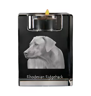 Chien de Rhodésie à crête dorsale, Rhodesian ridgeback - Bougeoir avec photo de chien, porte bougie en cristal, cadeau personnalisé par la marque Art-Dog