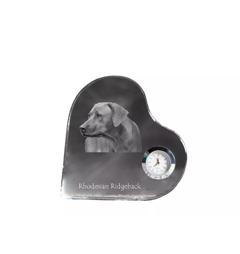 Rhodesian Ridgeback - Kristalluhr mit einem Hundebild, Herzregal-Uhr, personalisierte Standuhr der Marke Art-Dog